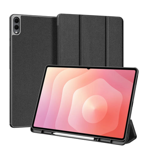 DUX DUCIS For Samsung Galaxy Tab S12 Ultra / S11 Ultra Case  Domo Series Tri-fold Stand PU Leather Tablet Cover - Black - 1