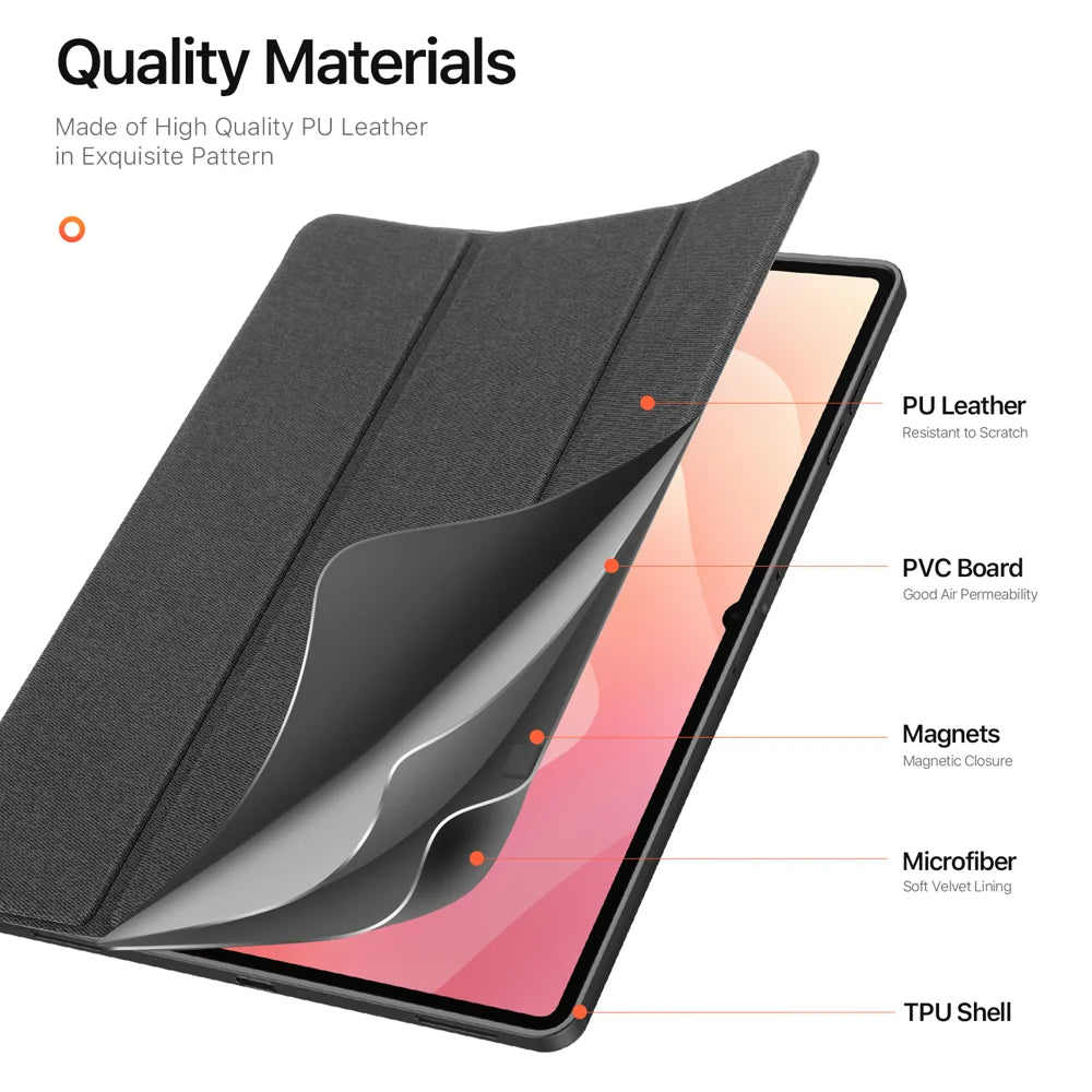 DUX DUCIS For Samsung Galaxy Tab S12 Ultra / S11 Ultra Case  Domo Series Tri-fold Stand PU Leather Tablet Cover - Black - 5