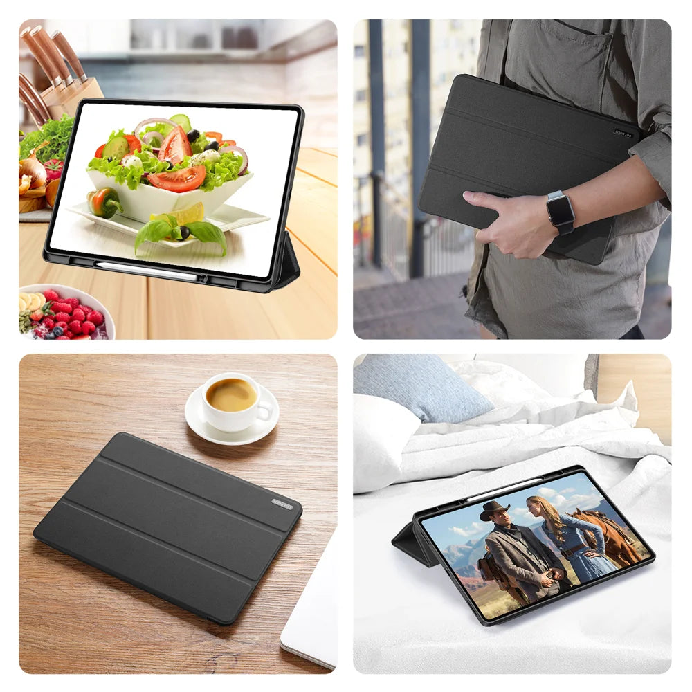 DUX DUCIS For Samsung Galaxy Tab S12 Ultra / S11 Ultra Case  Domo Series Tri-fold Stand PU Leather Tablet Cover - Black - 7
