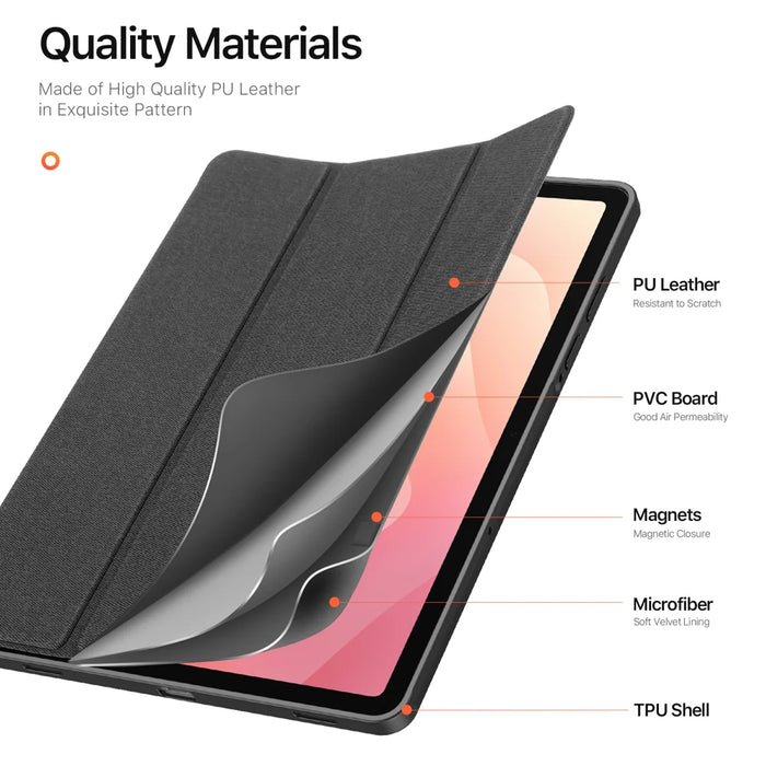 DUX DUCIS For Samsung Galaxy Tab S11 Case  Domo Series Tri-fold Stand PU Leather Tablet Cover - Black - 5