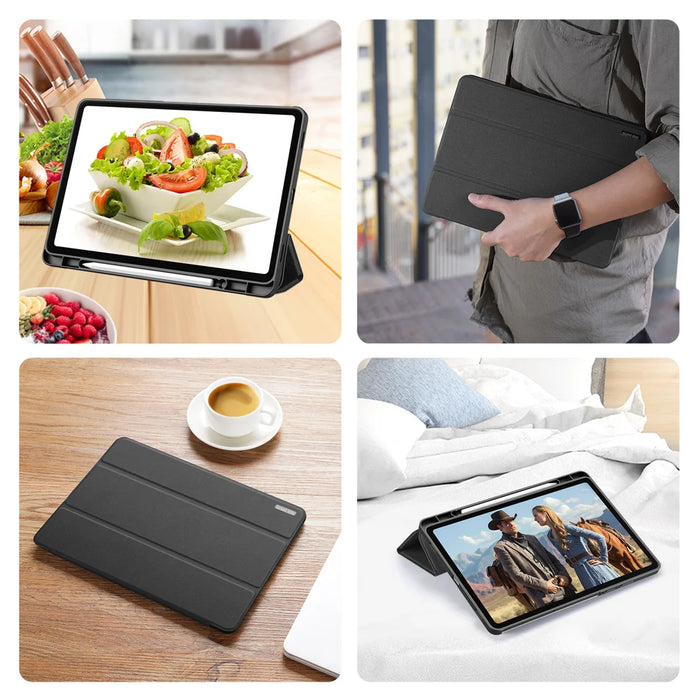 DUX DUCIS For Samsung Galaxy Tab S11 Case  Domo Series Tri-fold Stand PU Leather Tablet Cover - Black - 7