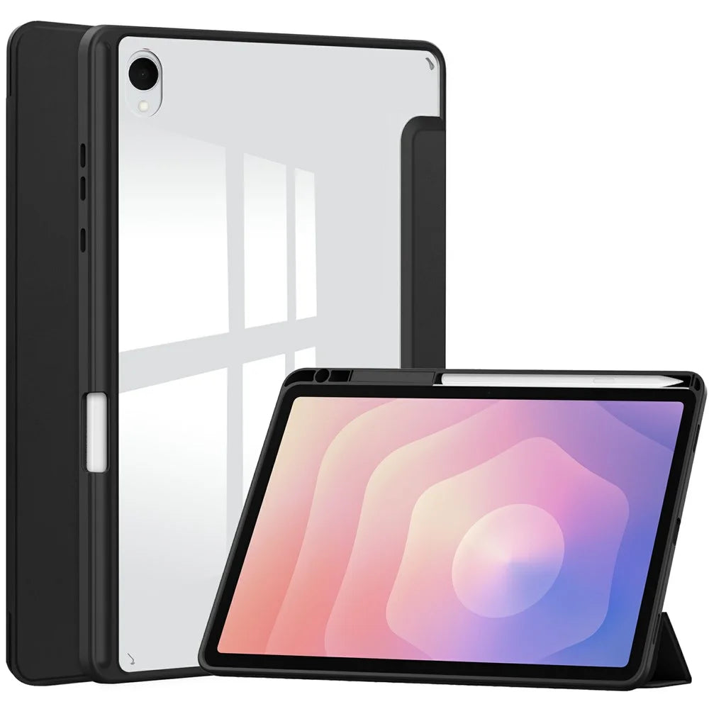For Samsung Galaxy Tab S11 Case Clear Acrylic Leather Tablet Cover Support Auto Sleep   /   Wake - Black - 1