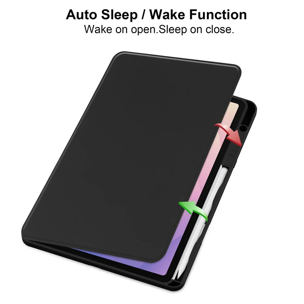 For Samsung Galaxy Tab S11 Case Rotating Stand PU Leather Clear Acrylic Back Tablet Cover with Pen Slot - Black - 2