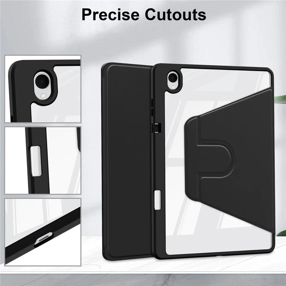 For Samsung Galaxy Tab S11 Case Rotating Stand PU Leather Clear Acrylic Back Tablet Cover with Pen Slot - Black - 4