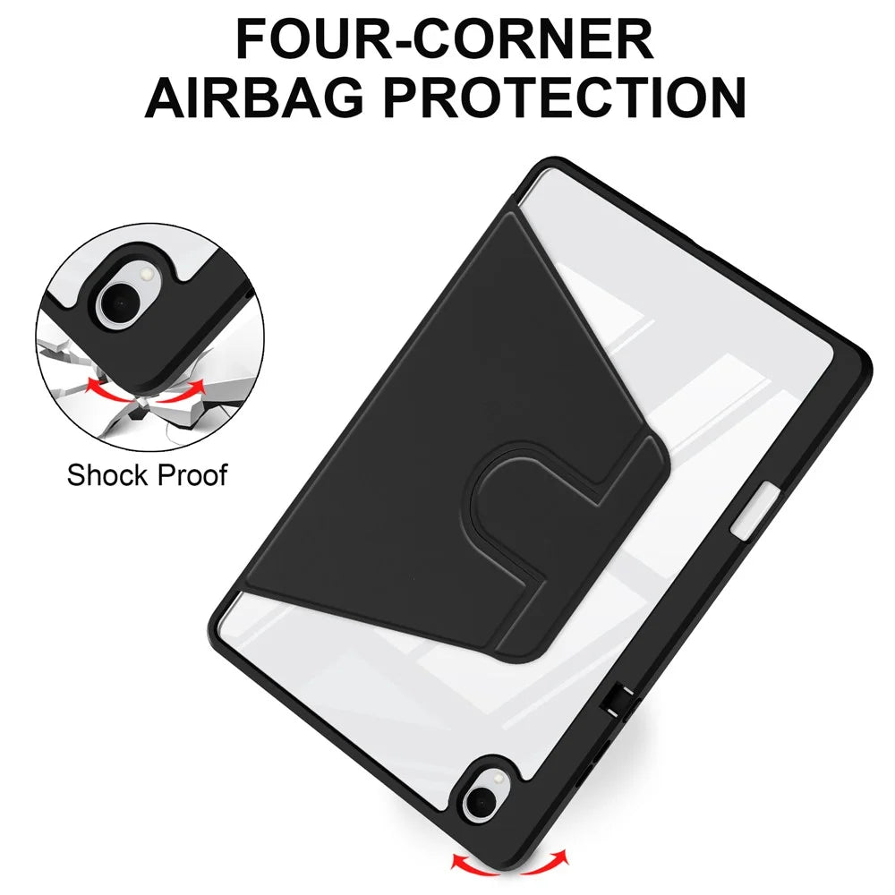 For Samsung Galaxy Tab S11 Case Rotating Stand PU Leather Clear Acrylic Back Tablet Cover with Pen Slot - Black - 5