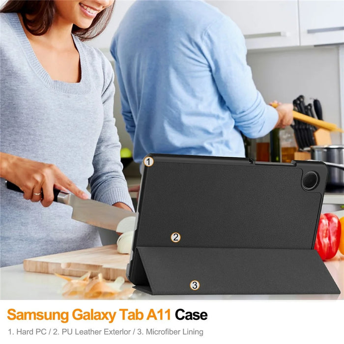 For Samsung Galaxy Tab A11 / A9 Case Anti-Drop Leather Stand Tablet Cover - Black - 7