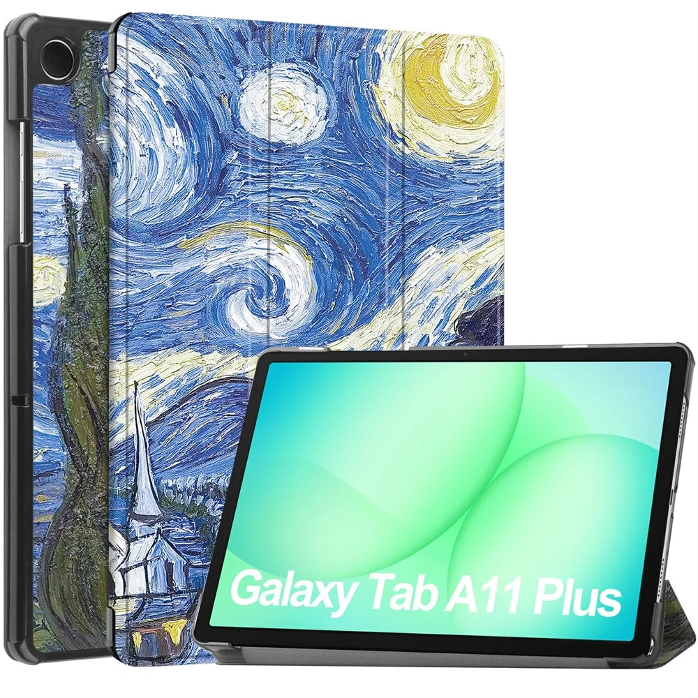 For Samsung Galaxy Tab A11+ / A9+ Case Pattern Print Leather Stand Tablet Cover - Starry Sky - 1