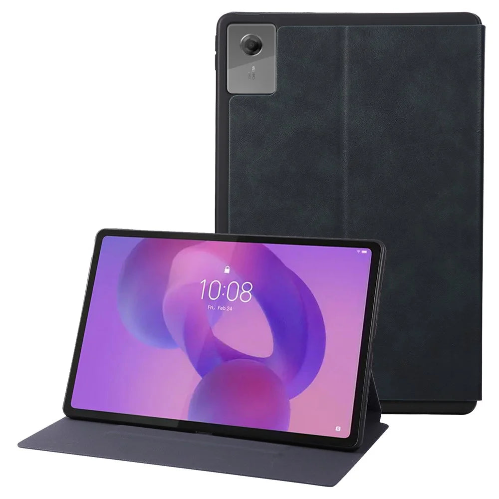 For Lenovo Idea Tab Plus Shockproof Case PU Leather Tablet Cover with Stand - Blue - 1