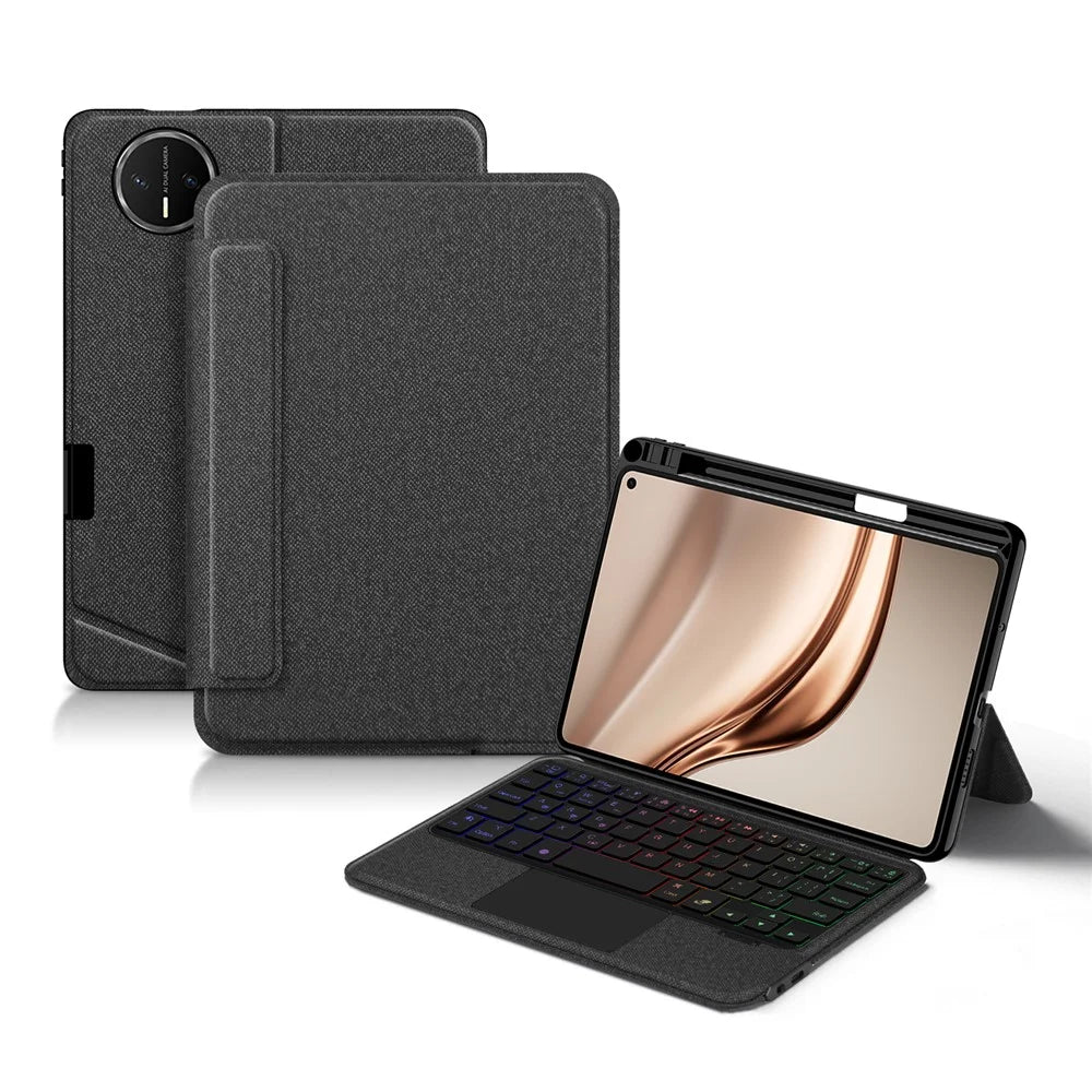 For Huawei MatePad Mini Leather Case + Bluetooth-Compatible Keyboard with Backlight Trackpad - 1