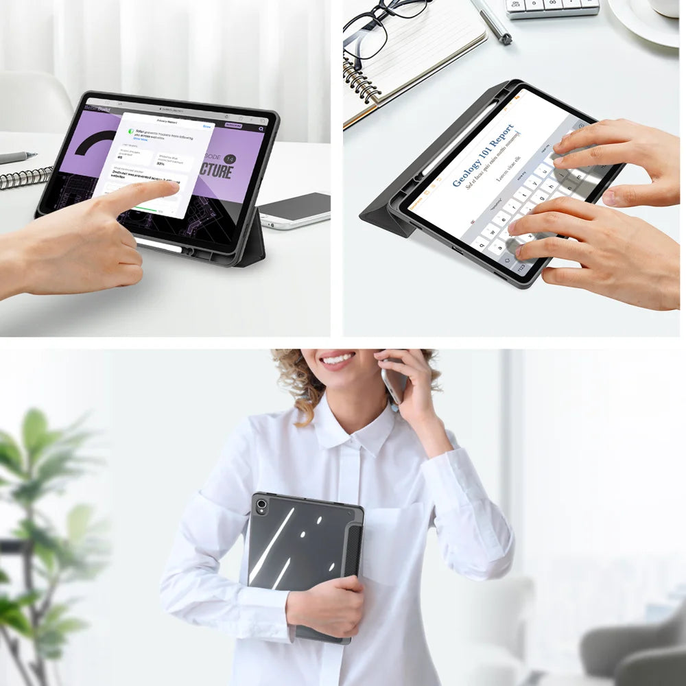 DUX DUCIS For Samsung Galaxy Tab S11 Case  TOBY Series Tri-fold Stand PU Leather Tablet Cover - Black - 7