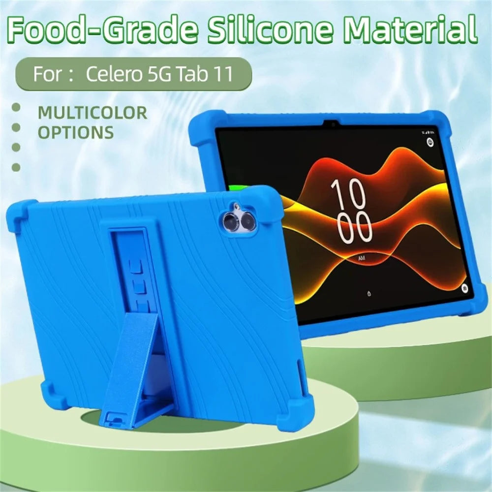 For Boost Celero5G TAB Case Adjustable Kickstand Silicone Tablet Protective Cover - Dark Blue - 4