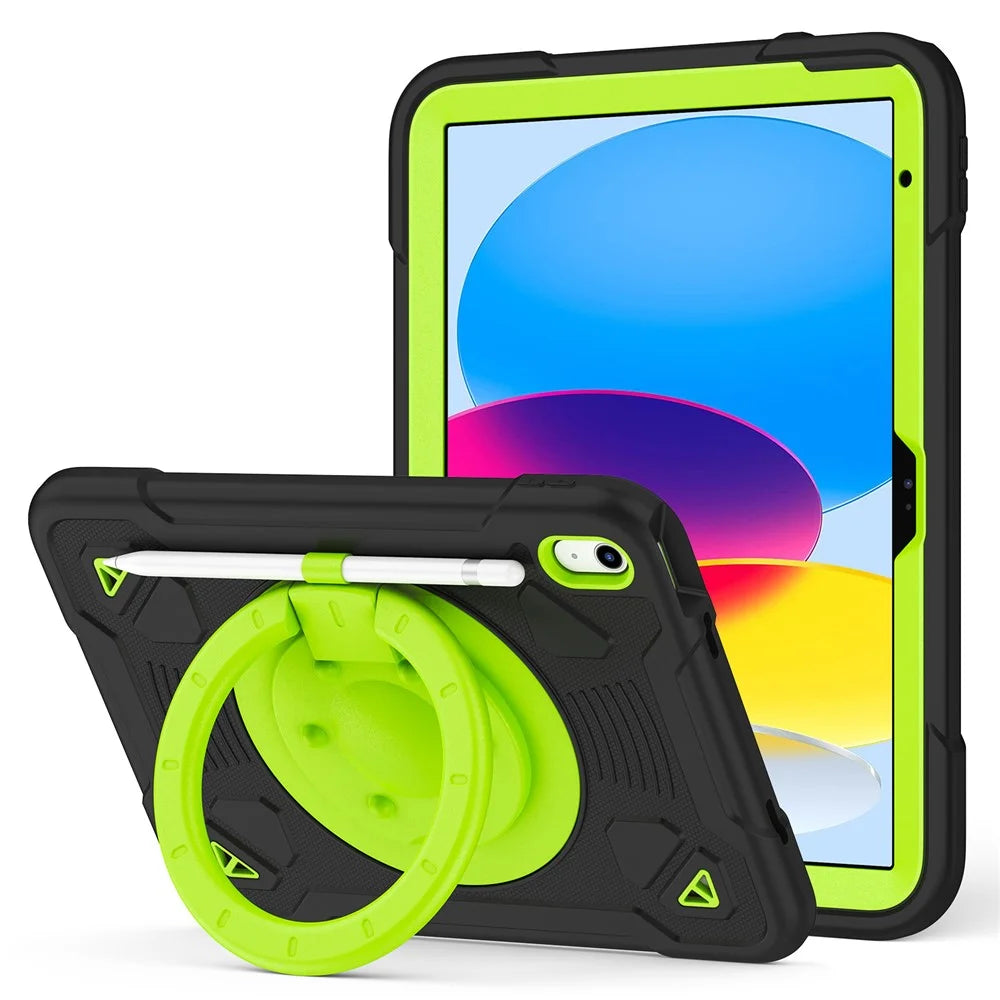 For iPad (2025) / iPad 10.9 (2022) Case with Hand Grip Kickstand Space Planet PC + Silicone Tablet Cover - Black + Green - 1