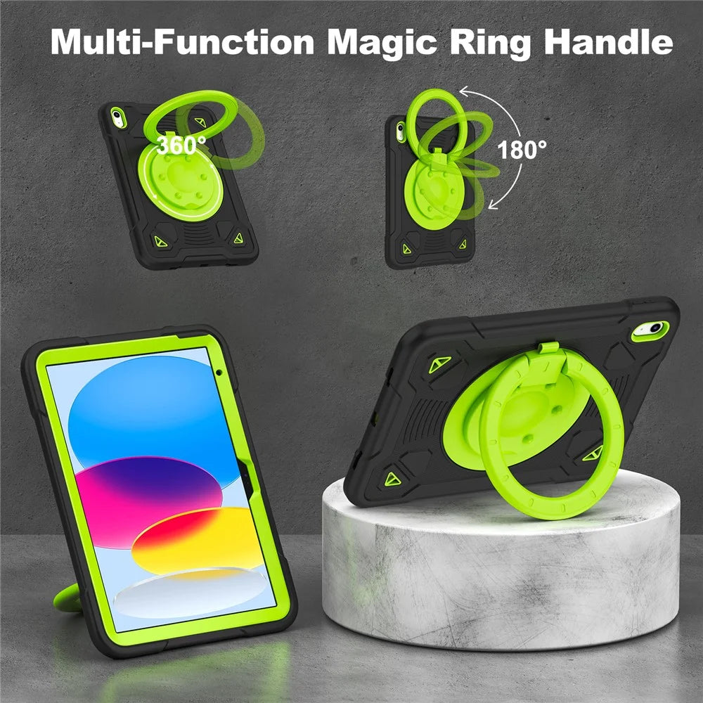 For iPad (2025) / iPad 10.9 (2022) Case with Hand Grip Kickstand Space Planet PC + Silicone Tablet Cover - Black + Green - 2