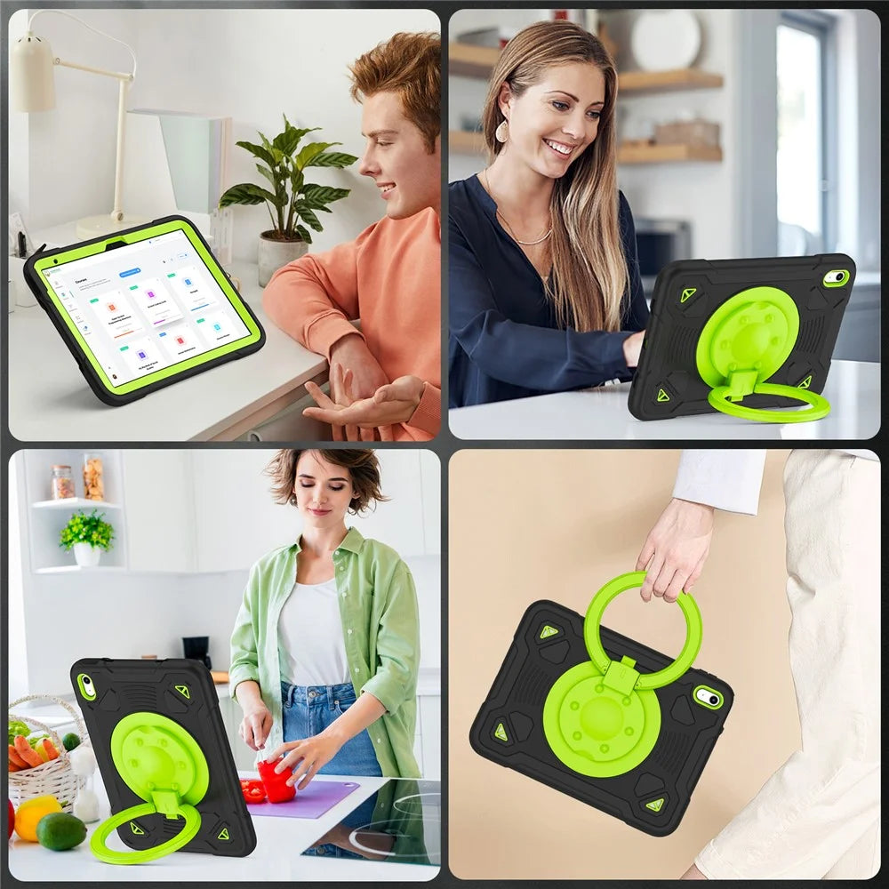 For iPad (2025) / iPad 10.9 (2022) Case with Hand Grip Kickstand Space Planet PC + Silicone Tablet Cover - Black + Green - 3