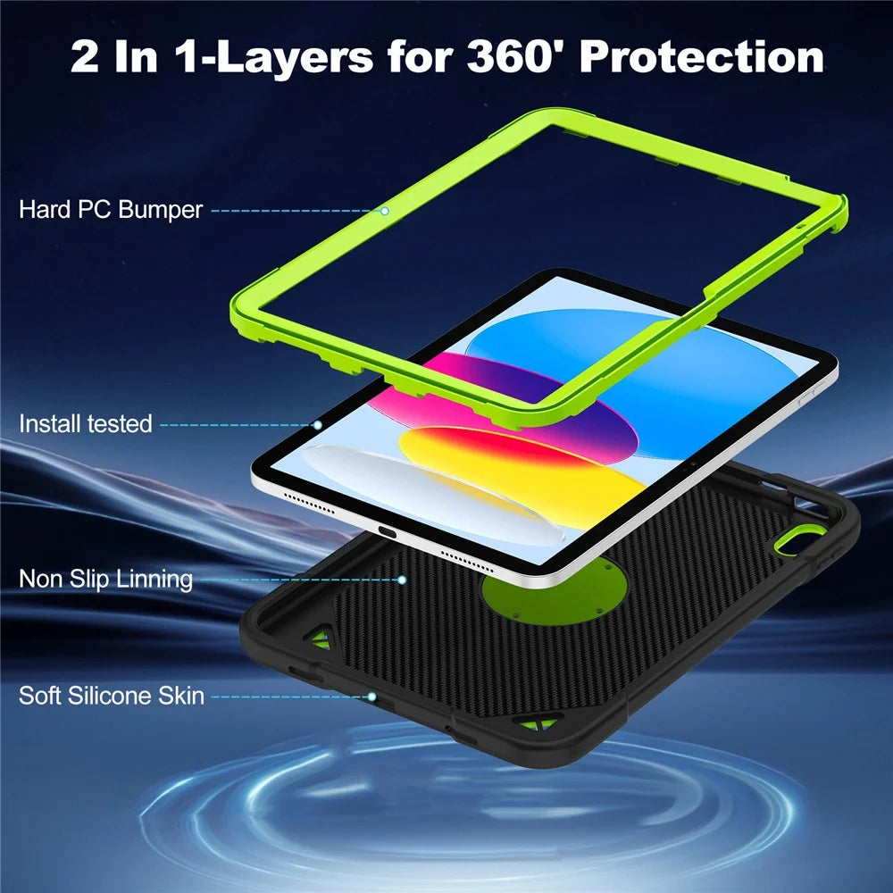 For iPad (2025) / iPad 10.9 (2022) Case with Hand Grip Kickstand Space Planet PC + Silicone Tablet Cover - Black + Green - 4