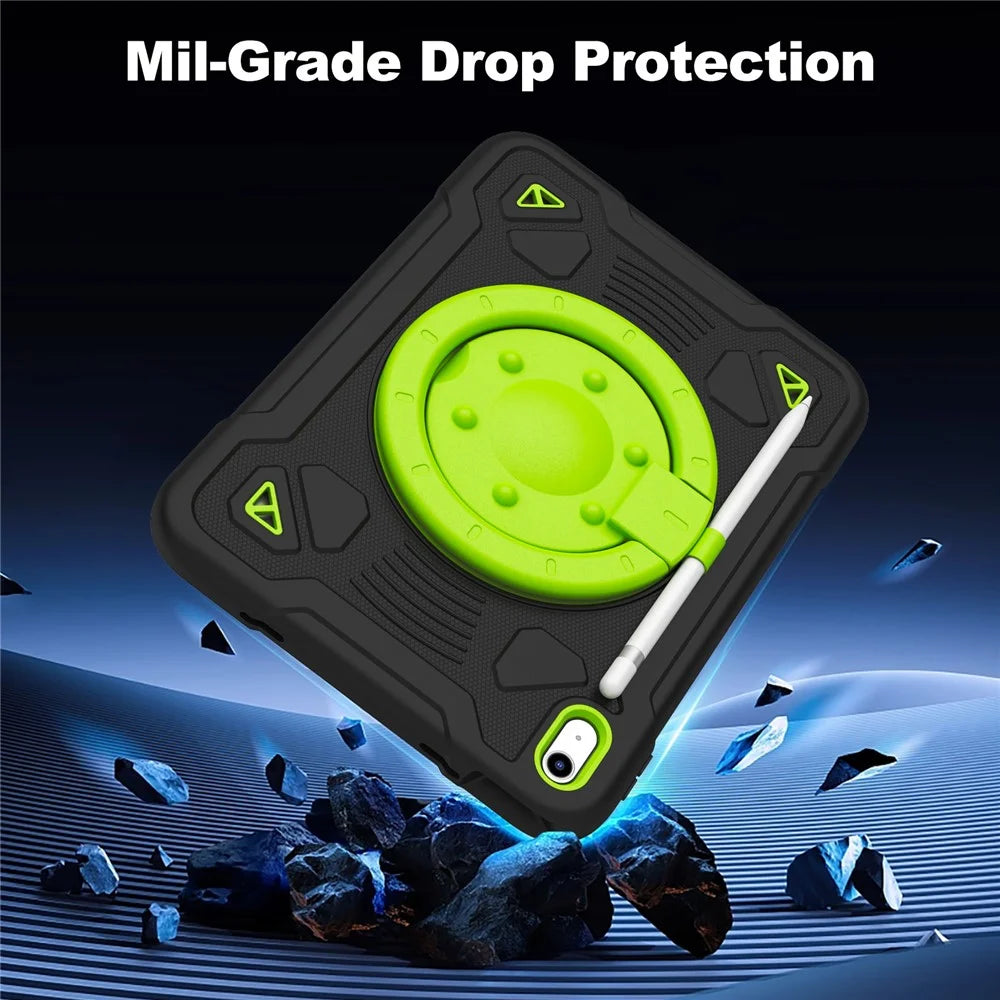 For iPad (2025) / iPad 10.9 (2022) Case with Hand Grip Kickstand Space Planet PC + Silicone Tablet Cover - Black + Green - 5