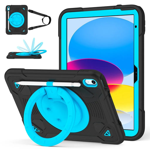 For iPad (2025) / iPad 10.9 (2022) Case Kickstand Space Planet PC + Silicone Tablet Cover with Shoulder Strap - Black + Blue - 1