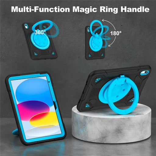 For iPad (2025) / iPad 10.9 (2022) Case Kickstand Space Planet PC + Silicone Tablet Cover with Shoulder Strap - Black + Blue - 2