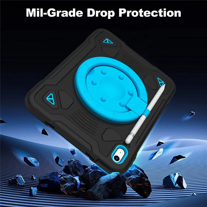 For iPad (2025) / iPad 10.9 (2022) Case Kickstand Space Planet PC + Silicone Tablet Cover with Shoulder Strap - Black + Blue - 6