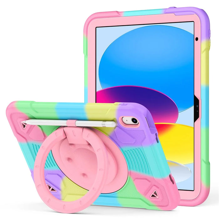 For iPad (2025) / iPad 10.9 (2022) Case with Hand Grip Kickstand Colorful Space Planet PC + Silicone Tablet Cover - Colorful Purple - 1