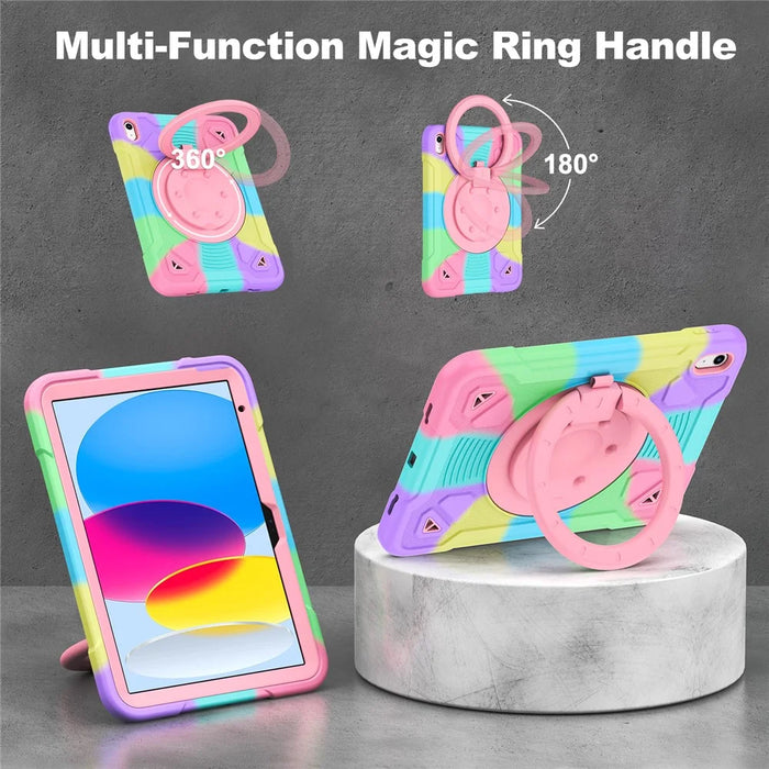 For iPad (2025) / iPad 10.9 (2022) Case with Hand Grip Kickstand Colorful Space Planet PC + Silicone Tablet Cover - Colorful Purple - 2