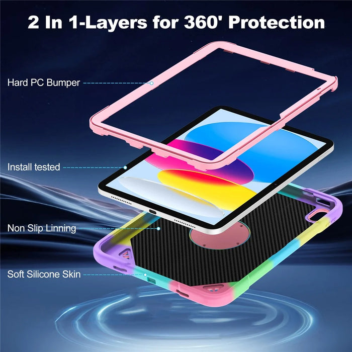 For iPad (2025) / iPad 10.9 (2022) Case with Hand Grip Kickstand Colorful Space Planet PC + Silicone Tablet Cover - Colorful Purple - 4