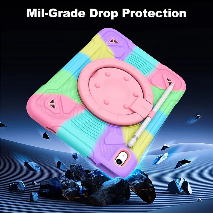 For iPad (2025) / iPad 10.9 (2022) Case with Hand Grip Kickstand Colorful Space Planet PC + Silicone Tablet Cover - Colorful Purple - 5
