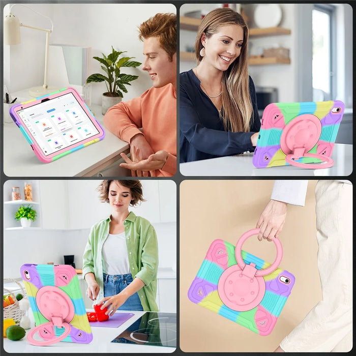 For iPad (2025) / iPad 10.9 (2022) Case Kickstand Colorful Space Planet PC + Silicone Tablet Cover with Shoulder Strap - Colorful Purple - 5