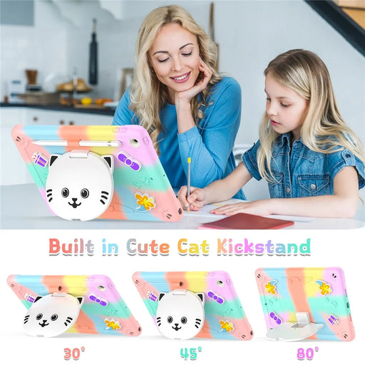 For iPad 10.2 (2021) / (2020) / (2019) Case with Cat Kickstand PC + Silicone Colorful Tablet Cover - Colorful Rose Gold - 2