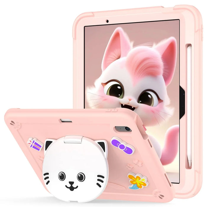 For iPad Air 11 (2026) / (2025) / (2024) Case with Cat Kickstand PC + Silicone Tablet Cover - Rose Pink - 1