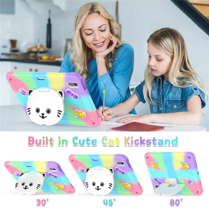 For iPad Air 11 (2026) / (2025) / (2024) Case with Cat Kickstand PC + Silicone Colorful Tablet Cover - Colorful Purple - 2