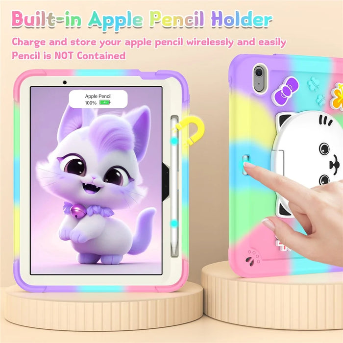 For iPad Air 11 (2026) / (2025) / (2024) Case with Cat Kickstand PC + Silicone Colorful Tablet Cover - Colorful Purple - 3