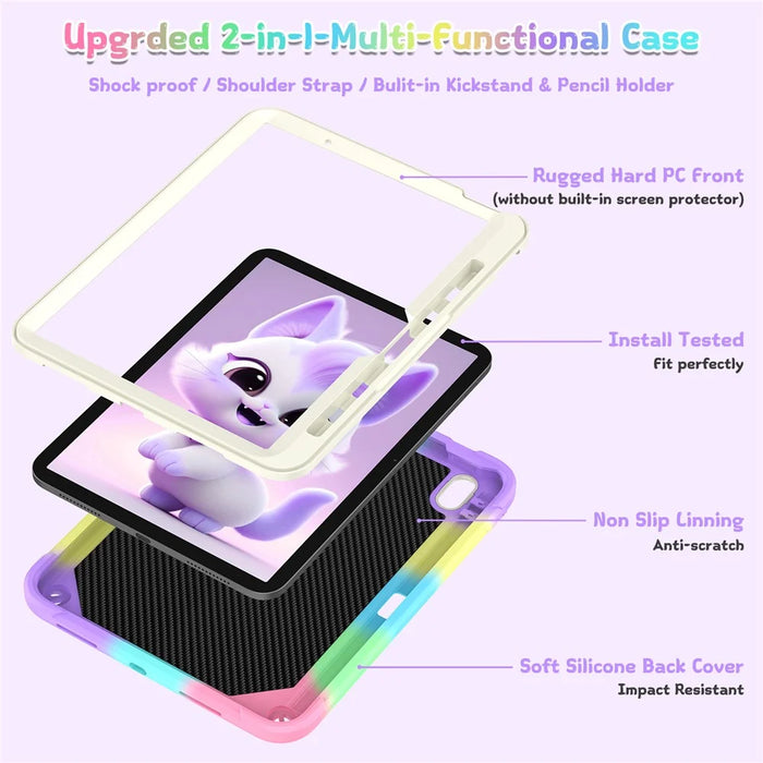 For iPad Air 11 (2026) / (2025) / (2024) Case with Cat Kickstand PC + Silicone Colorful Tablet Cover - Colorful Purple - 4