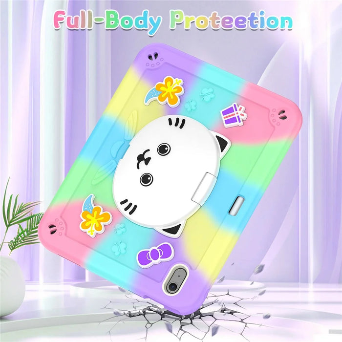 For iPad Air 11 (2026) / (2025) / (2024) Case with Cat Kickstand PC + Silicone Colorful Tablet Cover - Colorful Purple - 5