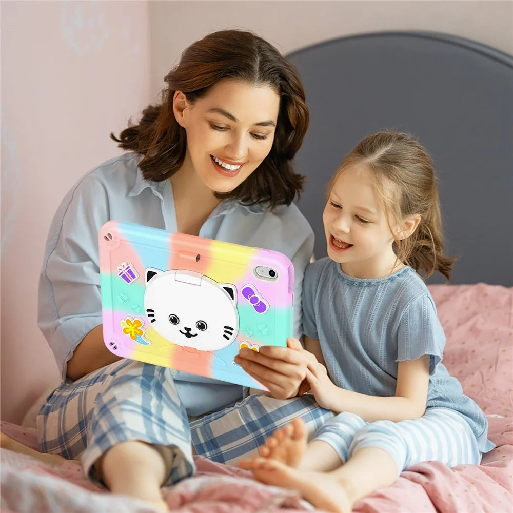 For iPad (2025) / iPad 10.9 (2022) Case with Cat Kickstand PC + Silicone Colorful Tablet Cover - Colorful Rose Gold - 7