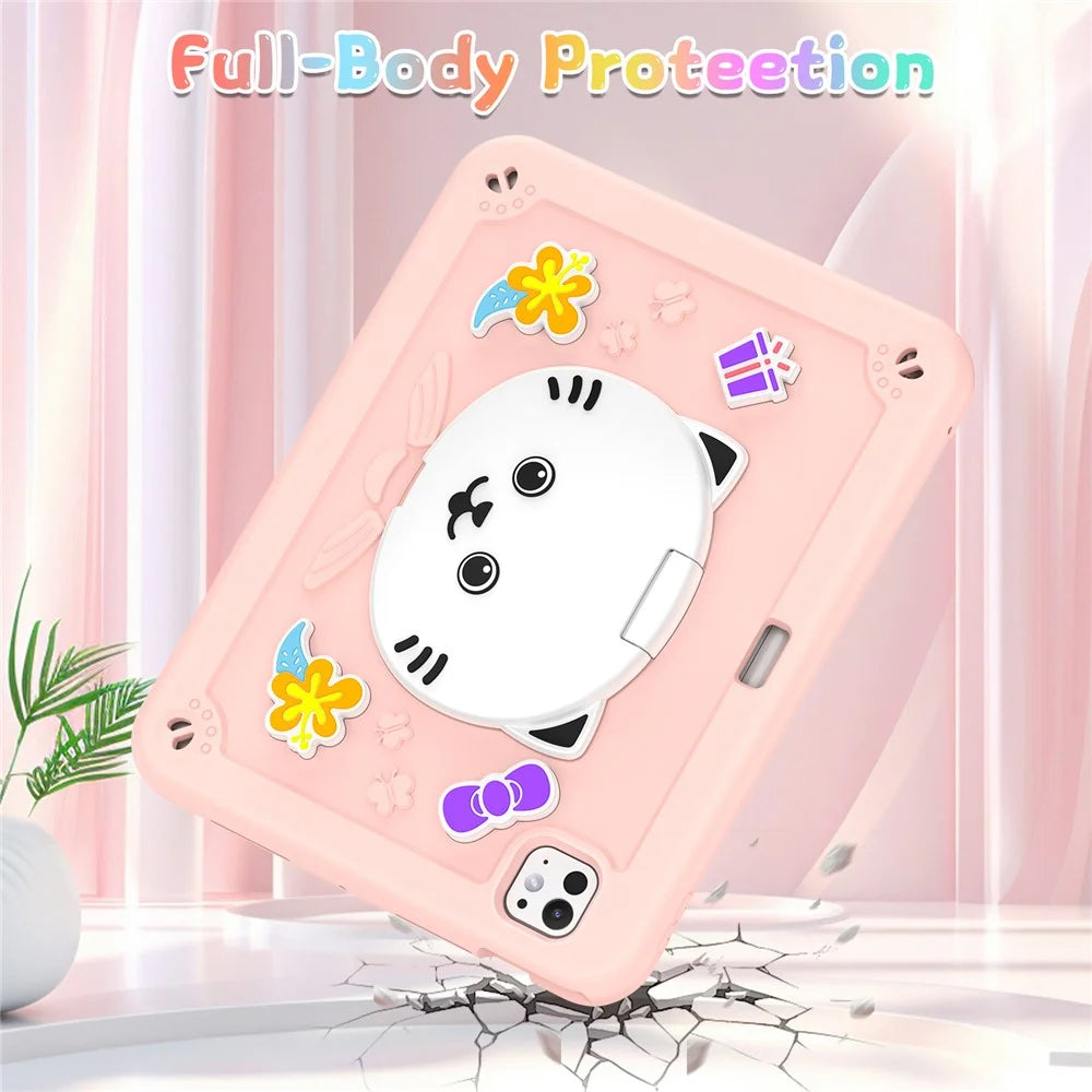 For iPad Pro 11 (2025) / 11 (2024) Case with Cat Kickstand PC + Silicone Tablet Cover - Rose Pink - 3