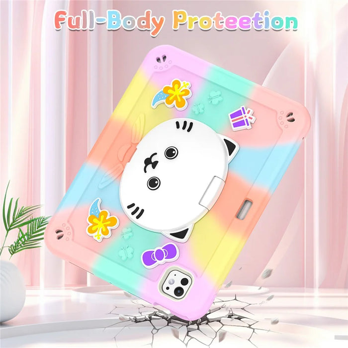 For iPad Pro 11 (2025) / 11 (2024) Case with Cat Kickstand PC + Silicone Colorful Tablet Cover - Colorful Rose Gold - 3
