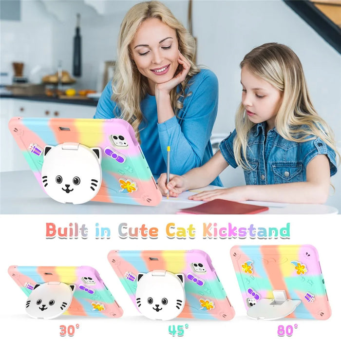 For iPad Pro 11 (2025) / 11 (2024) Case with Cat Kickstand PC + Silicone Colorful Tablet Cover - Colorful Rose Gold - 4
