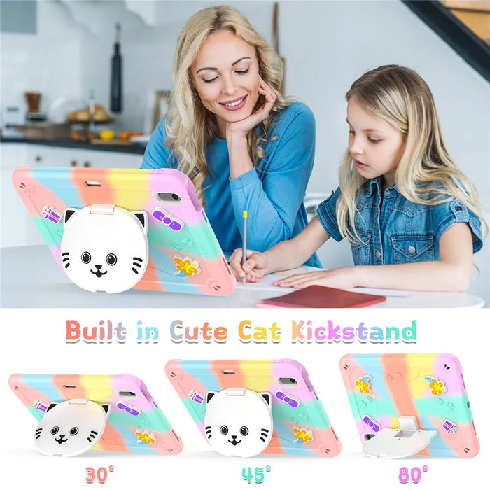 For iPad Air 11 (2026) / (2025) / (2024) Case PC + Silicone Colorful Tablet Cover with Cat Kickstand / Shoulder Strap - Colorful Rose Gold - 4