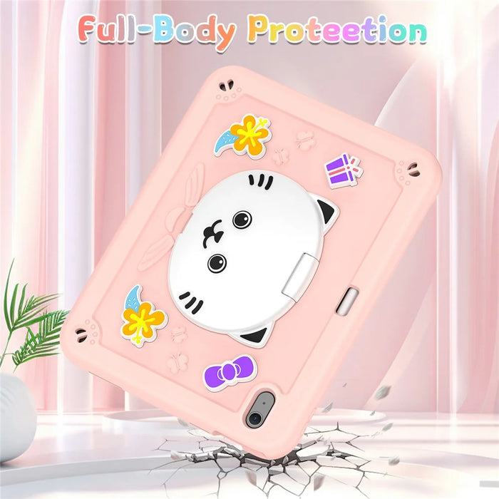 For iPad Air 11 (2026) / (2025) / (2024) Case PC + Silicone Tablet Cover with Cat Kickstand / Shoulder Strap - Rose Pink - 3