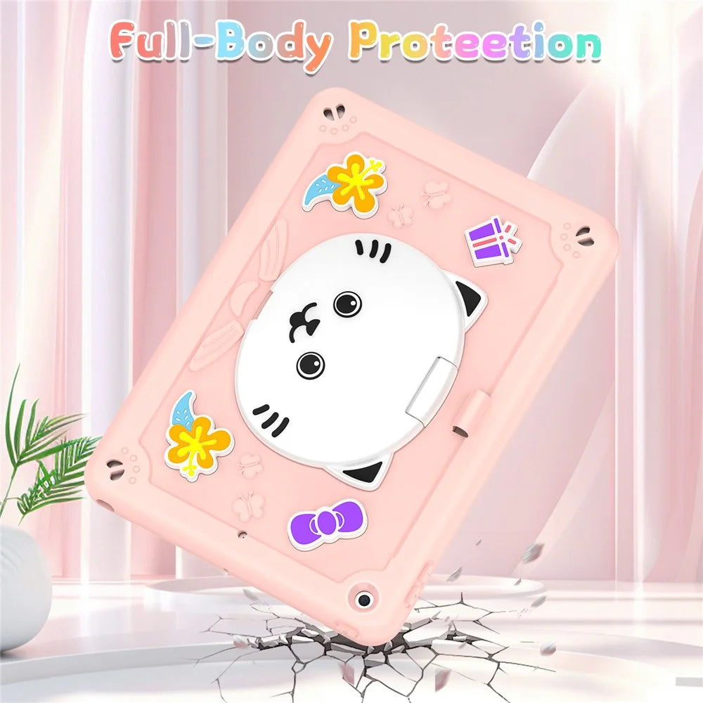 For iPad 10.2 (2021) / (2020) / (2019) Case PC + Silicone Tablet Cover with Cat Kickstand / Shoulder Strap - Rose Pink - 3
