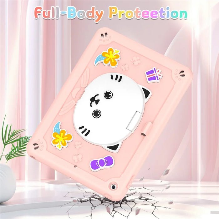 For iPad 10.2 (2021) / (2020) / (2019) Case PC + Silicone Tablet Cover with Cat Kickstand / Shoulder Strap - Rose Pink - 3