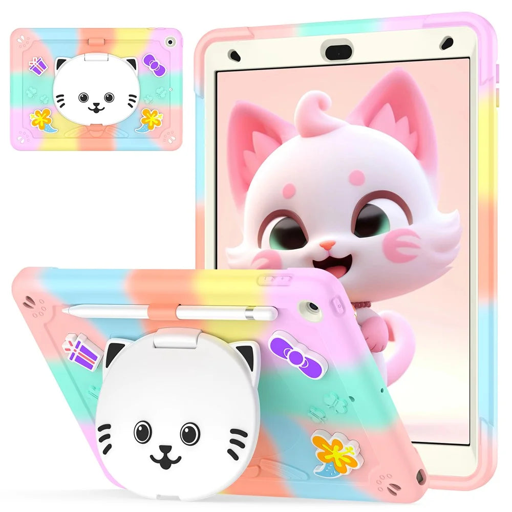 For iPad 10.2 (2021) / (2020) / (2019) Case PC + Silicone Colorful Tablet Cover with Cat Kickstand / Shoulder Strap - Colorful Rose Gold - 2