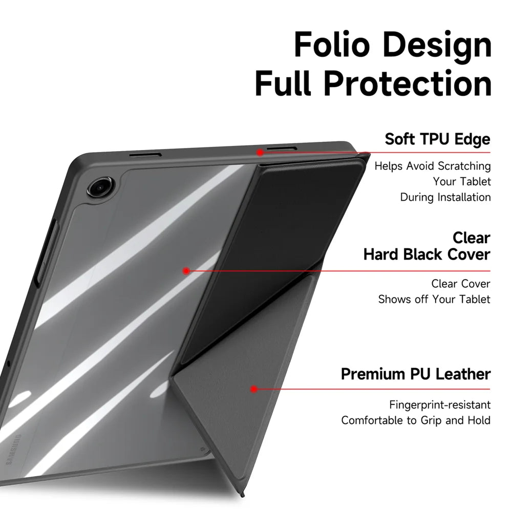 DUX DUCIS For Samsung Galaxy Tab A9+ / Galaxy Tab A11+ Case  Magi Series Detachable Origami Stand Leather+PC+TPU Clear Back Cover - Black - 6