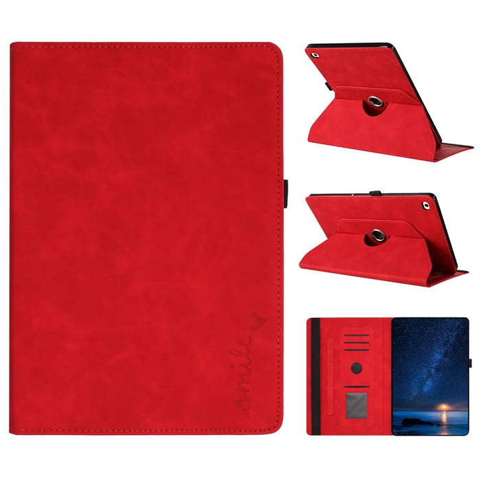 Tablet Case For iPad 9.7-inch (2018)  /  (2017)  /  Air 2  /  Air (2013) Rotating Stand Card Holder Smile Imprinted Microfiber Leather Cover - Red - 1