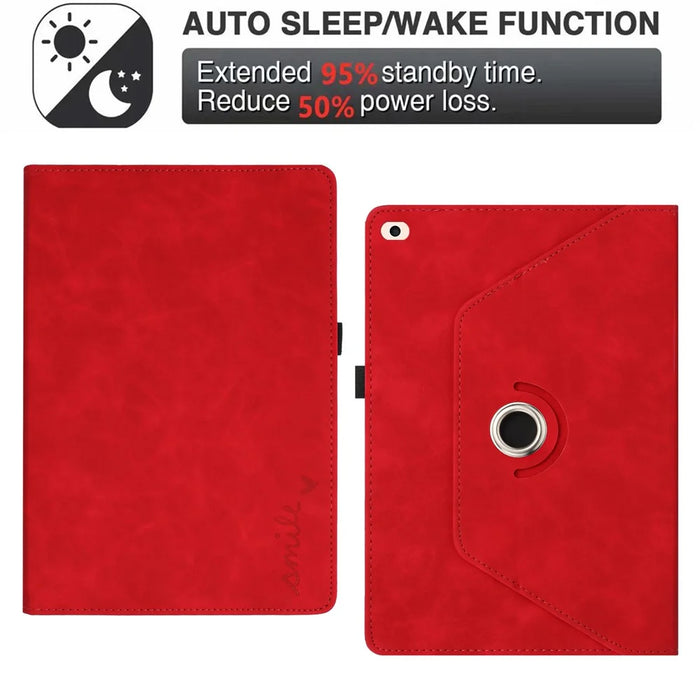 Tablet Case For iPad 9.7-inch (2018)  /  (2017)  /  Air 2  /  Air (2013) Rotating Stand Card Holder Smile Imprinted Microfiber Leather Cover - Red - 5