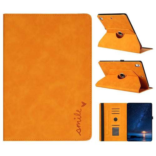 Tablet Case For iPad 10.2 (2020)  /  (2019)  /  Air 10.5 inch (2019)  /  Pro 10.5-inch (2017) Rotating Stand Smile Imprinted Leather Cover - Khaki - 1