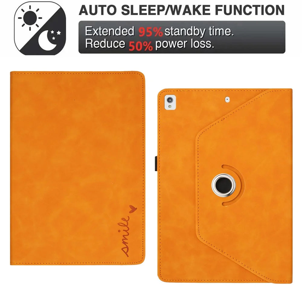 Tablet Case For iPad 10.2 (2020)  /  (2019)  /  Air 10.5 inch (2019)  /  Pro 10.5-inch (2017) Rotating Stand Smile Imprinted Leather Cover - Khaki - 5