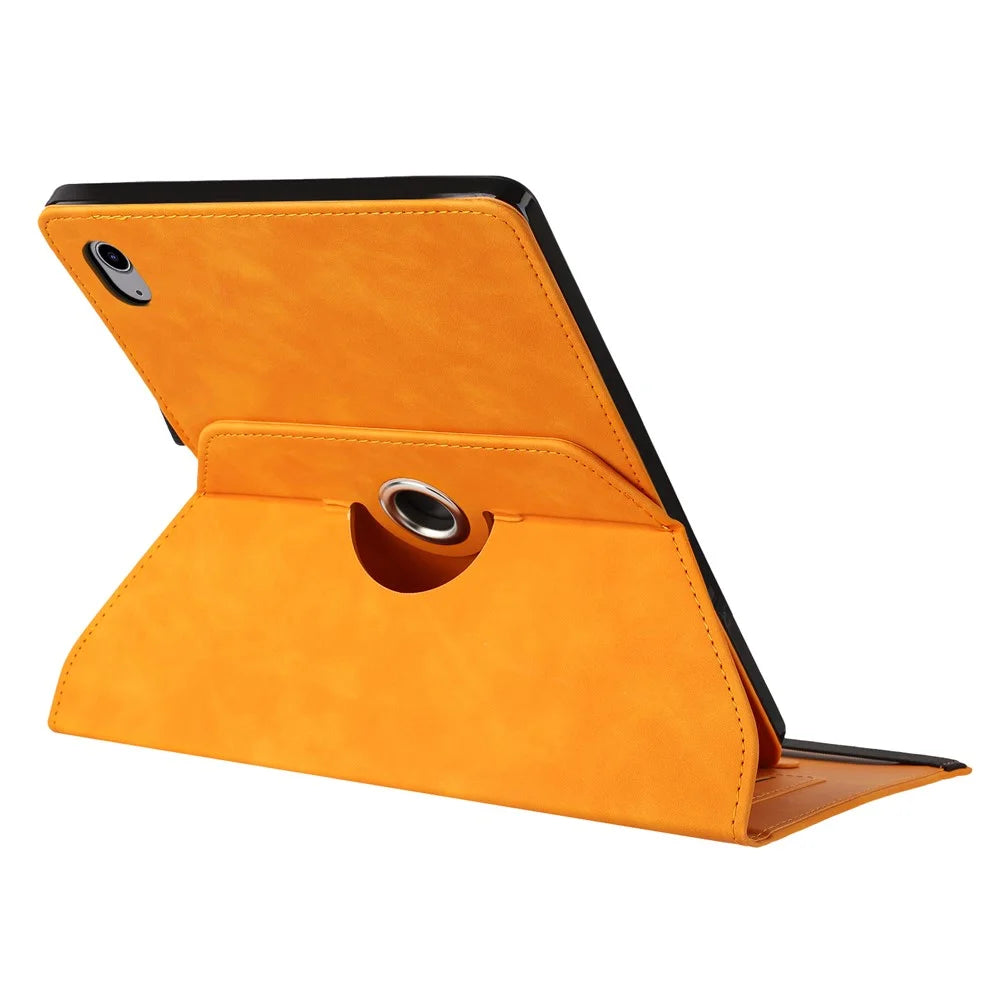 For iPad (2025)  /  10.9 (2022) Case Rotating Stand Card Holder Smile Imprinted Microfiber Leather Tablet Cover - Khaki - 3