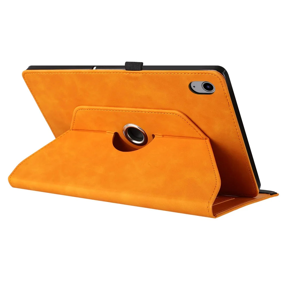 For iPad (2025)  /  10.9 (2022) Case Rotating Stand Card Holder Smile Imprinted Microfiber Leather Tablet Cover - Khaki - 4
